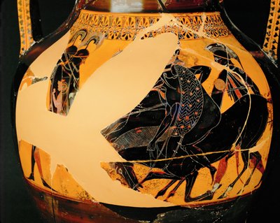 战斗场景。黑色图案的双耳瓶，与 10-03-03/48 相同... 作者 Exekias Exekias