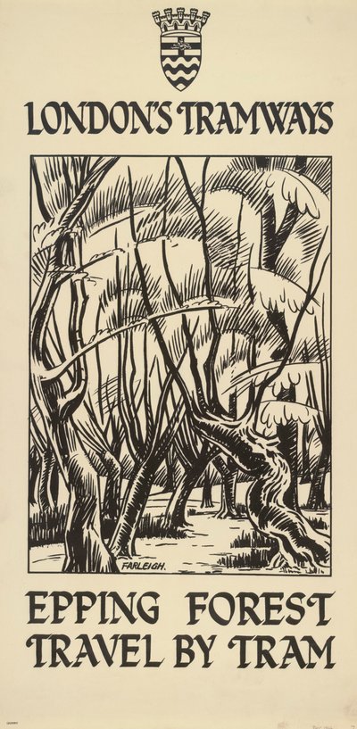 Epping Forest, Travel by Tram"，伦敦郡议会LCC电车公司的海报，1922年。 作者 前锋法利
