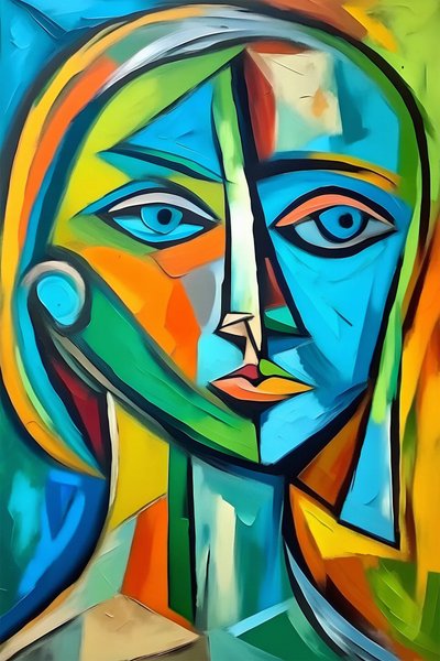一幅色彩斑斓的立体主义女性画作，按需定制打印 作者 法赫塔利·阿卜杜勒拉希姆