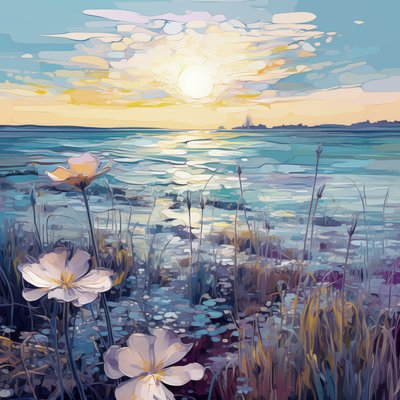 蓝湖中的抽象紫色花朵，定制壁画打印，卧室装饰 作者 法赫塔利·阿卜杜勒拉希姆