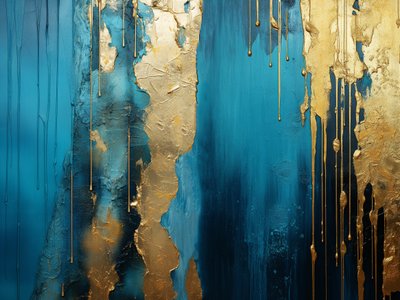 抽象金色和蓝色，现代壁画印花，卧室、客厅装饰 作者 法赫塔利·阿卜杜勒拉希姆