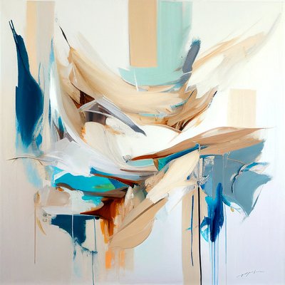 客厅抽象绘画作品，帆布印刷品出售 作者 F. Abderrahim