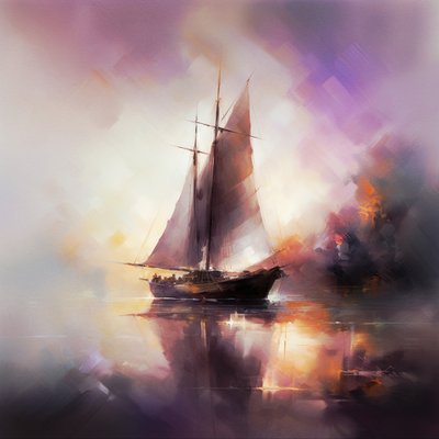 抽象画海景中的帆船, 壁画 | 帆布打印 作者 法赫塔利·阿卜杜勒拉希姆