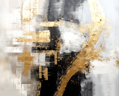 抽象银金数字绘画，方形美术 作者 F. Abderrahim