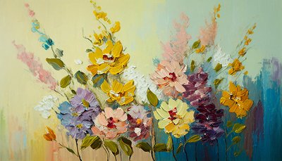 花瓶中的古董花，画布上的抽象花卉，墙面艺术印刷品 作者 法赫塔利·阿卜杜勒拉希姆