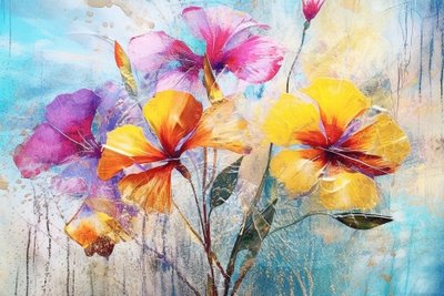 美丽的花朵背景，AI 生成的油画花卉艺术画 作者 法赫塔利·阿卜杜勒拉希姆