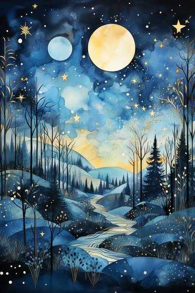 天语蓝色夜空的抽象水彩画 作者 法赫塔利·阿卜杜勒拉希姆