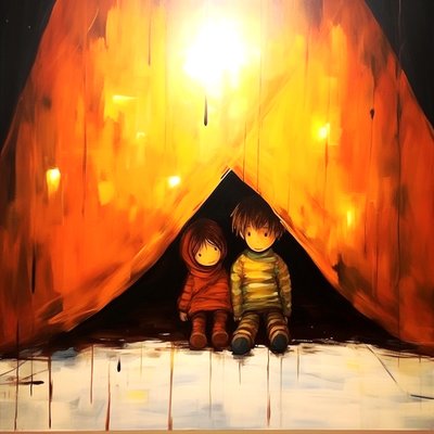 两个天真无邪的孩子的绘画，超现实主义墙面艺术 | 帆布印花 作者 法赫塔利·阿卜杜勒拉希姆