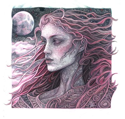 细线艺术女性肖像图形，墙壁艺术印刷品 作者 F. Abderrahim