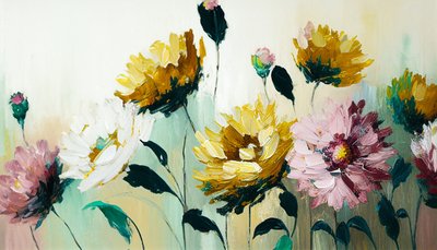 水平画布上的花卉静物画，按需打印的墙面艺术作品 作者 法赫塔利·阿卜杜勒拉希姆