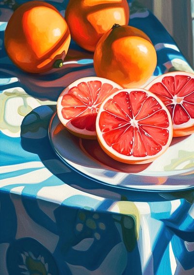 葡萄柚片，装饰厨房静物画，在线美术印刷品 作者 法赫塔利·阿卜杜勒拉希姆