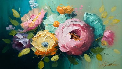 横向抽象花卉静物画布面壁画打印 作者 法赫塔利·阿卜杜勒拉希姆