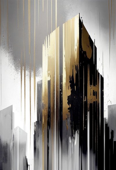 按需打印的极简建筑抽象建筑、灰色和金色绘画 作者 法赫塔利·阿卜杜勒拉希姆