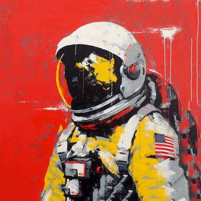 极简主义的粗笔画 太空中的宇航员, 壁画 | 帆布打印 作者 法赫塔利·阿卜杜勒拉希姆