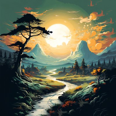 山河风景日出，帆布和壁画打印在线 作者 法赫塔利·阿卜杜勒拉希姆