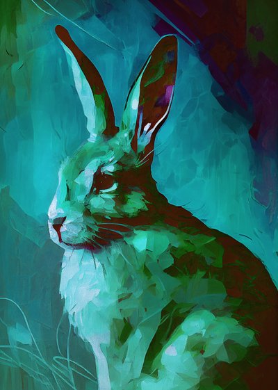兔子画和明亮的背景梵高的灵感，帆布出售 作者 法赫塔利·阿卜杜勒拉希姆