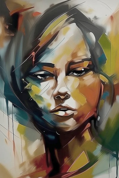 画布上的悲伤女孩脸部绘画出售，女性美艺术印刷品 作者 法赫塔利·阿卜杜勒拉希姆