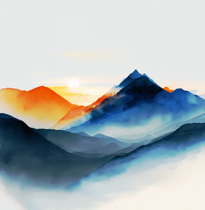 宁静的蓝山、画布和美术印刷品的色调 作者 法赫塔利·阿卜杜勒拉希姆