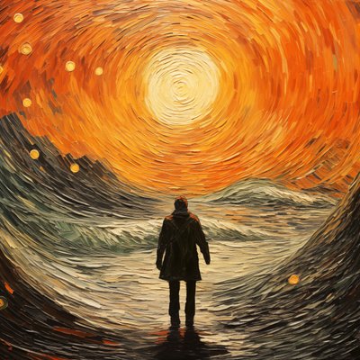超现实场景，海浪中的男子，文森特-梵高印象派风格 作者 法赫塔利·阿卜杜勒拉希姆
