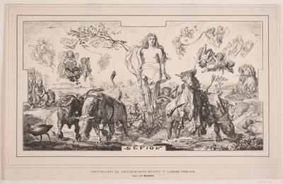 Gefion，Lorenz Frølich 为腓特烈堡博物馆创作的天花板绘画 作者 在埃米尔·罗森斯坦德之后