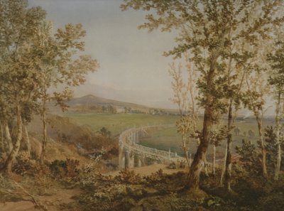 从上面看的同一铁路高架桥的视图，c.1849 作者 FS库克