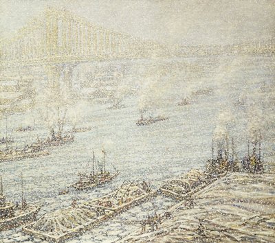纽约东河，约于1915年，冬天（布面油画） 作者 F·厄舍·德沃尔