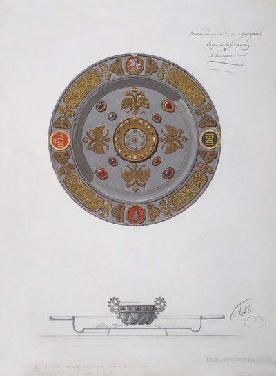 设计展示碟和盐窖，1901年 作者 法贝热工厂俄罗斯大师