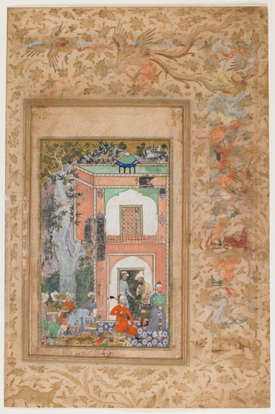 <em>巴布尔在易卜拉欣-洛迪苏丹的宫殿中娱乐</em>摘自<em>Baburnama</em 作者 法鲁克·贝格
