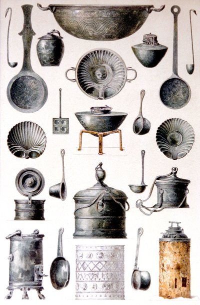 Reproduction of cooking utensils, from The Houses and Monuments of Pompeii, by Fausto and Felice Niccolini, Volume IV, Supplement, Plate XVII   1402566   zh       chinese Successfully Translated  Original: Boat Building Translat: Boat Building 1447447 zh c 作者 福斯托和尼科里尼 费利斯·尼科里尼