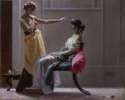 Scapigliatura: Toletta antica (Toilette ancienne) par Faruffini, Federico (1831-1869)。 布面油画，尺寸：40x49.5 作者 费德里科·法鲁菲尼（Federico Faruffini）