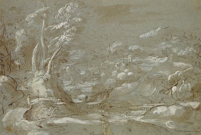 风景（笔和墨水在纸上用白色突出显示） 作者 Federico Fiori Barocci or Baroccio