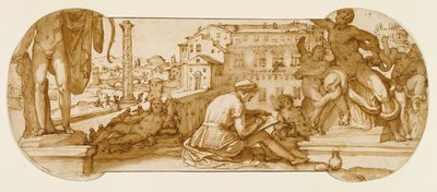 Taddeo在梵蒂冈的Belvedere宫廷中绘画Laocoön 作者 费德里科·祖卡罗