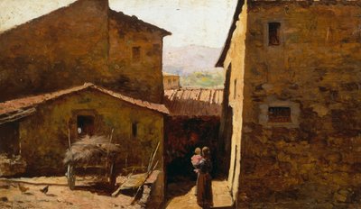 质朴的托斯卡纳农舍，由 Federico Andreotti（1847-1930 年）设计，面板上的油 作者 费德里戈·安德烈奥蒂（Federigo Andreotti）
