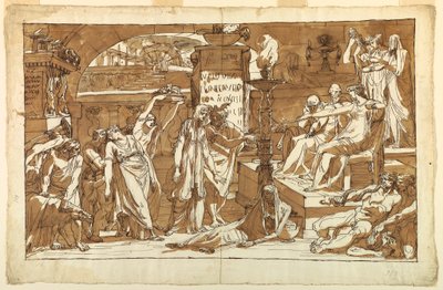 素描，哈迪斯；冥界中的珀耳塞福涅（向普罗塞宾献祭），约 1820 年 作者 菲利斯·贾尼
