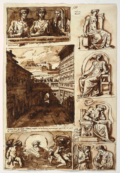 绘画，各种艺术作品。  罗马马泰宫宫廷，1812-14 年 作者 菲利斯·贾尼