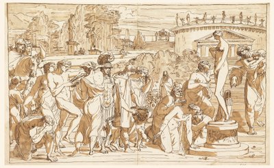 素描，古典风景中的维纳斯崇拜，约 1820 年 作者 菲利斯·贾尼