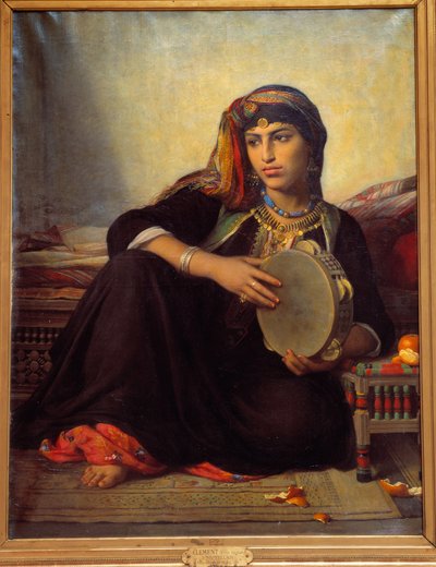 一个玩铃鼓的小家伙。奥古斯特·费利克斯·克莱门特的绘画 作者 Felix Auguste Clement