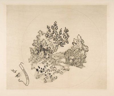 盘子装饰：一条小溪，1870年。 作者 费利克斯·布拉克蒙德