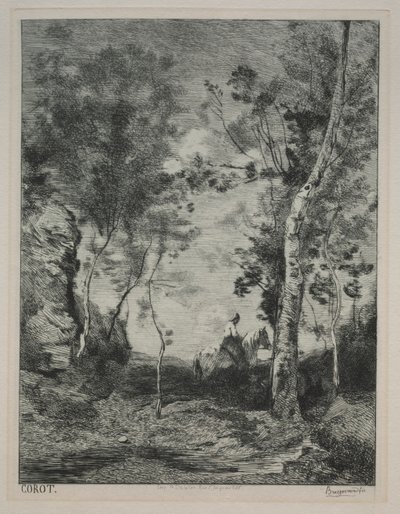 柯罗之后的《风景》或《白马》 c。 1858年。 作者 费利克斯·布拉克蒙德