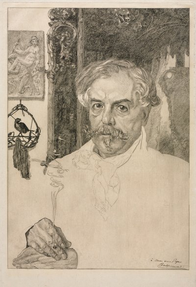 埃德蒙·德·冈古特的画像，1882年。 作者 费利克斯·布拉克蒙德