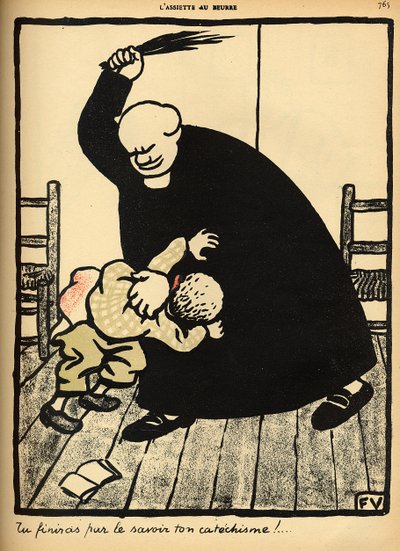 一位名叫“犯罪与惩罚”的男孩击败了一个男孩，特别版“L&39;Assiette au Beurre”，1902年3月1日 作者 费利克斯·爱德华·瓦洛顿