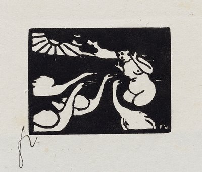 沐浴者与天鹅，X，来自“小娇小Balgneuses”，1893年 作者 费利克斯·爱德华·瓦洛顿