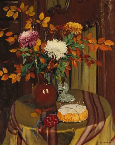 菊花和秋天的落叶；菊花和秋叶，1922年 作者 费利克斯·爱德华·瓦洛顿