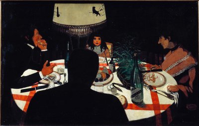晚餐，灯效。 (1899. 木版油) 作者 费利克斯·爱德华·瓦洛顿