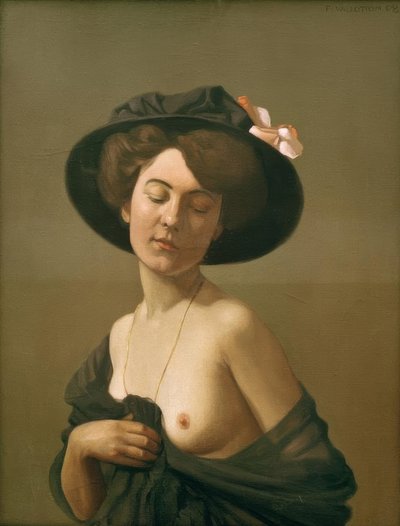 女人披上一条黑色的围巾，戴黑帽子 作者 费利克斯·爱德华·瓦洛顿