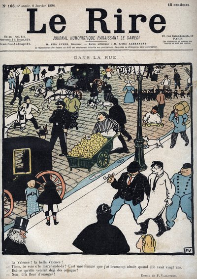 在大街上-1898年1月6日的报纸“ Le Rire”的封面，菲利克斯·瓦洛顿（Felix Vallotton）绘画 作者 费利克斯·爱德华·瓦洛顿