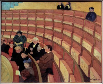 La troisième galerie au Theatre du Chatelet Peinture by Felix Vallotton (1865-1925) (ec.suiss.) 1895 Sun。 0,49x0,61 m 巴黎，奥赛博物馆 - 夏特莱剧院的第三个画廊。 Felix Vallotton (1865-1925) 的绘画（瑞士画派） 作者 费利克斯·爱德华·瓦洛顿