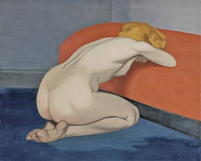 跪在红色沙发前的裸体女人，1915年 作者 费利克斯·爱德华·瓦洛顿