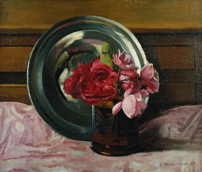 静物与玫瑰；自然·莫特·奥克斯·罗斯（Nature Morte aux Roses），1920年 作者 费利克斯·爱德华·瓦洛顿