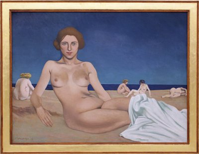 在沙滩上晒太阳。 菲利克斯·爱德华·瓦洛顿 (Felix Edouard Vallotton) 的绘画 (1865-1925) 作者 费利克斯·爱德华·瓦洛顿